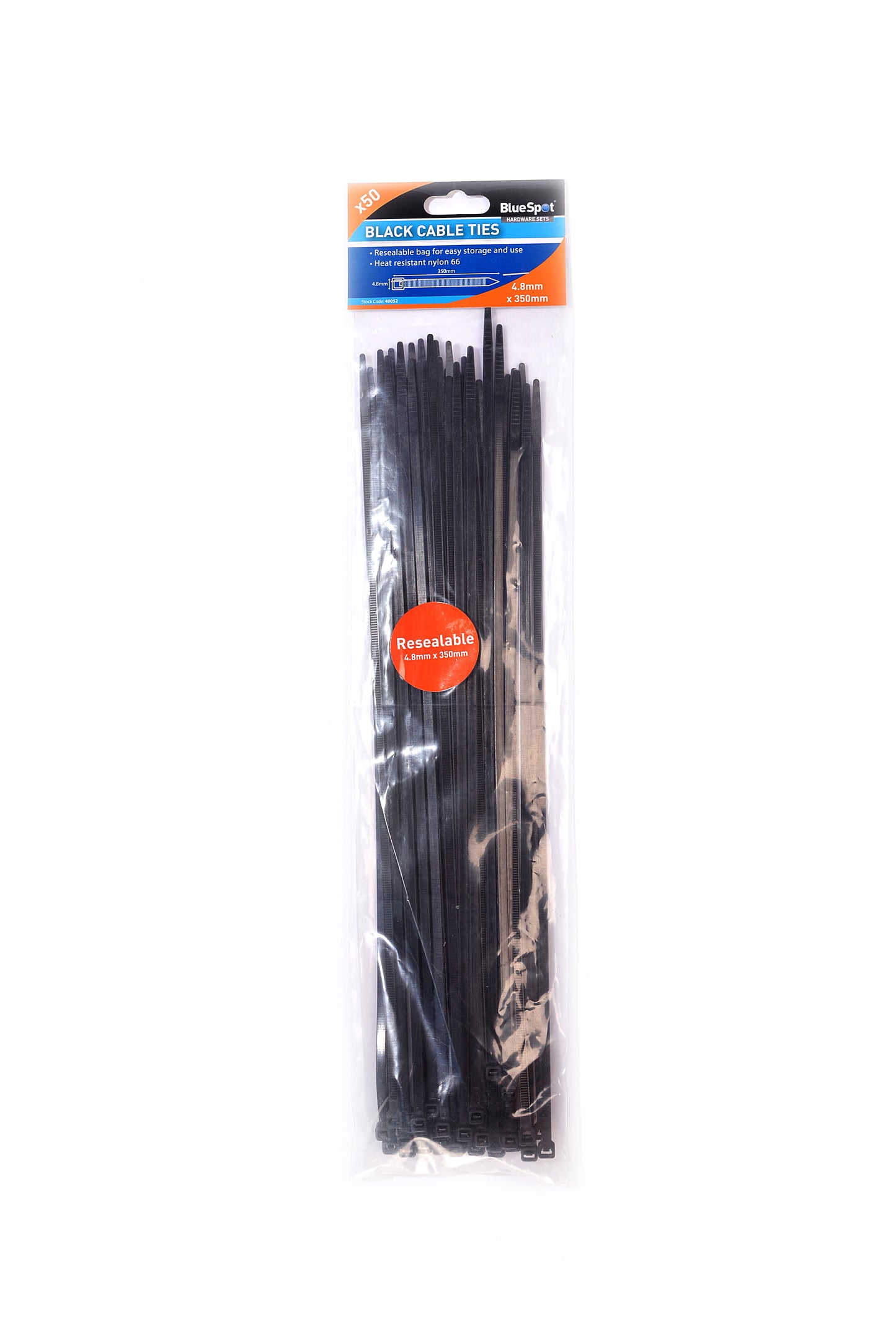 BlueSpot 50 PCE 4.8mm x 350mm Black Cable Ties 40052