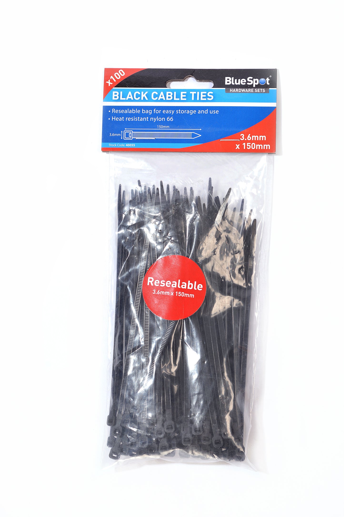 BlueSpot 100 PCE 3.6mm X 150mm Black Cable Ties 40055