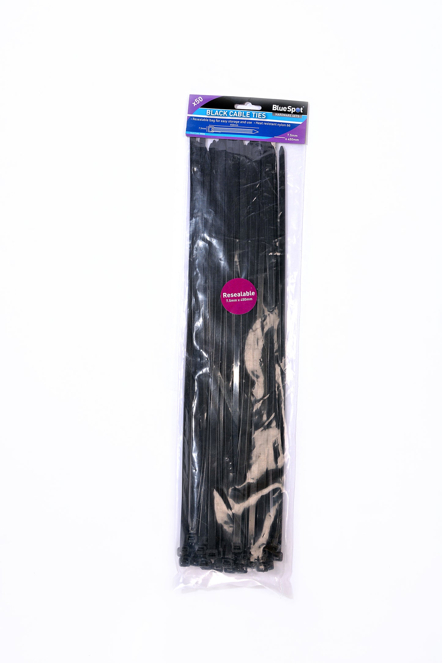 BlueSpot 50 PCE 7.5mm x 450mm Black Cable Ties 40056
