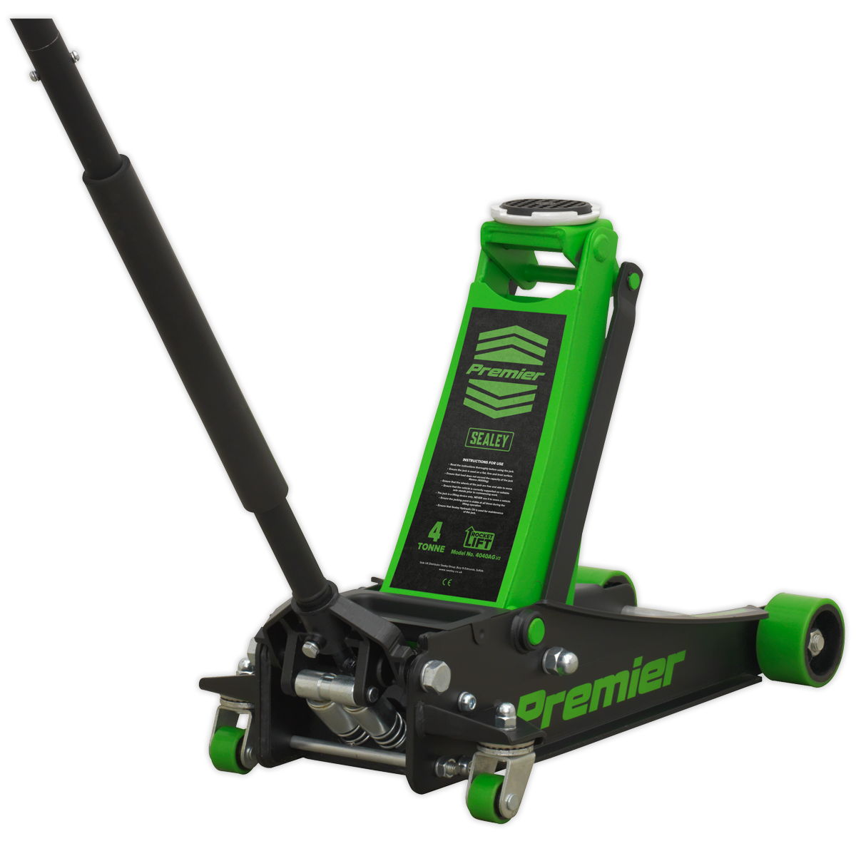 Sealey 4tonne Trolley Jack with Rocket Lift - Green 4040AG