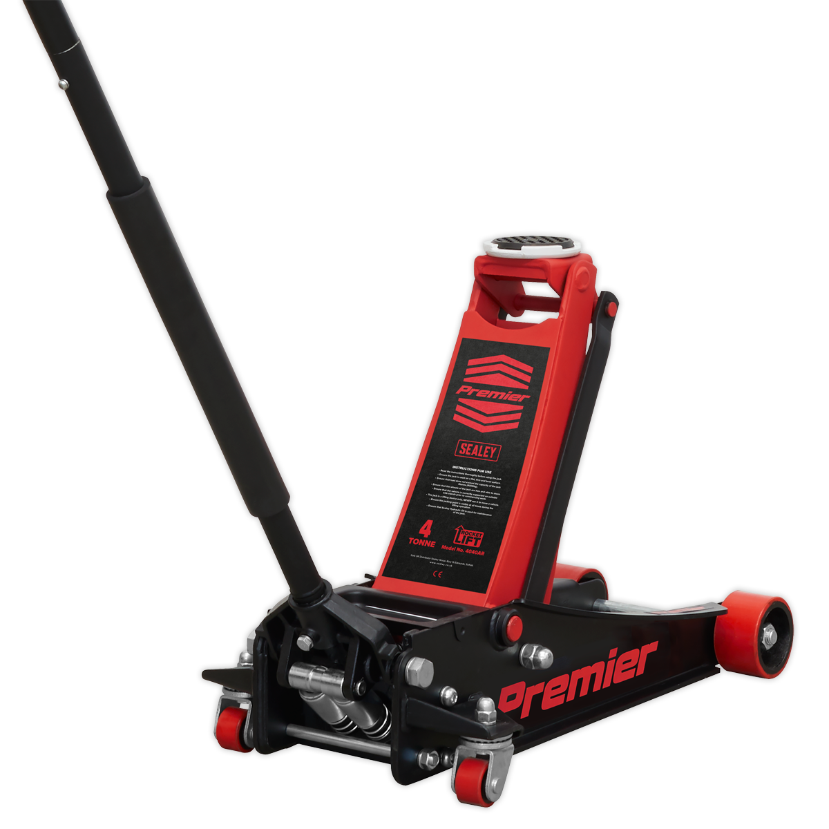 Sealey 4tonne Trolley Jack with Rocket Lift - Red 4040AR
