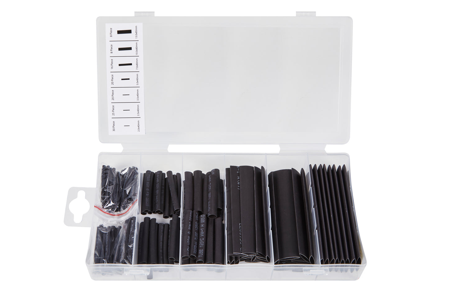 BlueSpot 127 PCE Assorted Black Heat Shrink Tubing Set 40508