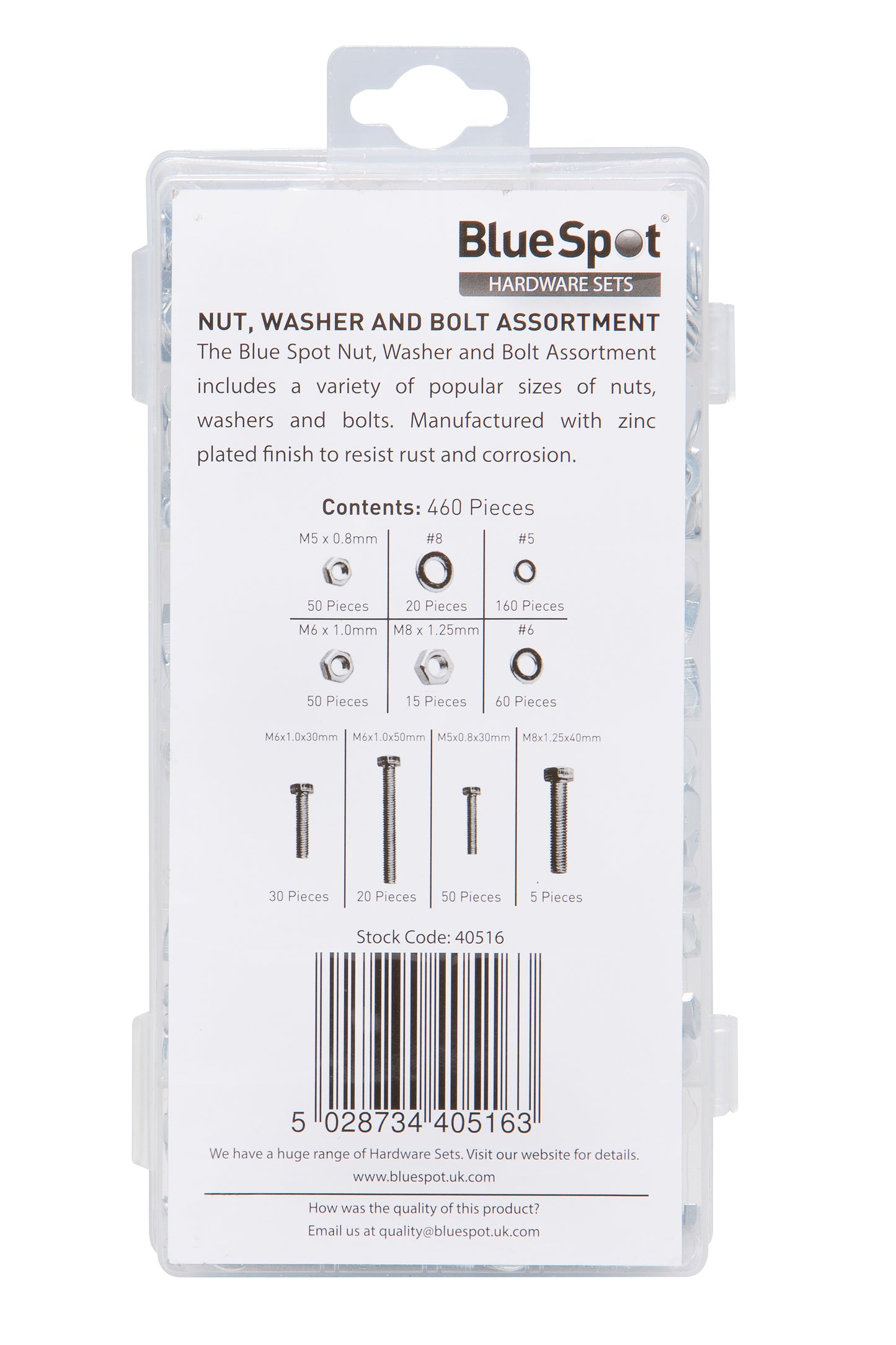 BlueSpot 460 PCE Assorted Nut, Washer And Bolt Set 40516