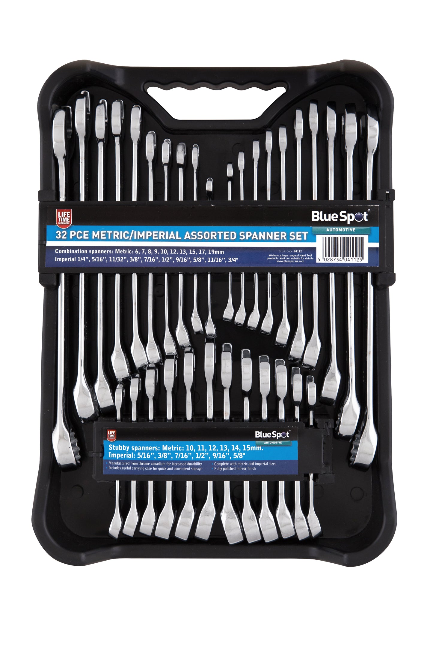 BlueSpot 32 PCE Metric/Imperial Assorted Spanner Set (6-19mm)(1/4"-5/8") 04112