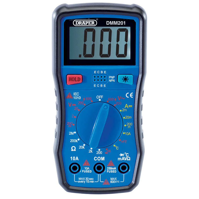 Draper Manual-Ranging Digital Multimeter, 1 x Test Leads, 1 x Temp Probe, 1 x Case DRA-41818