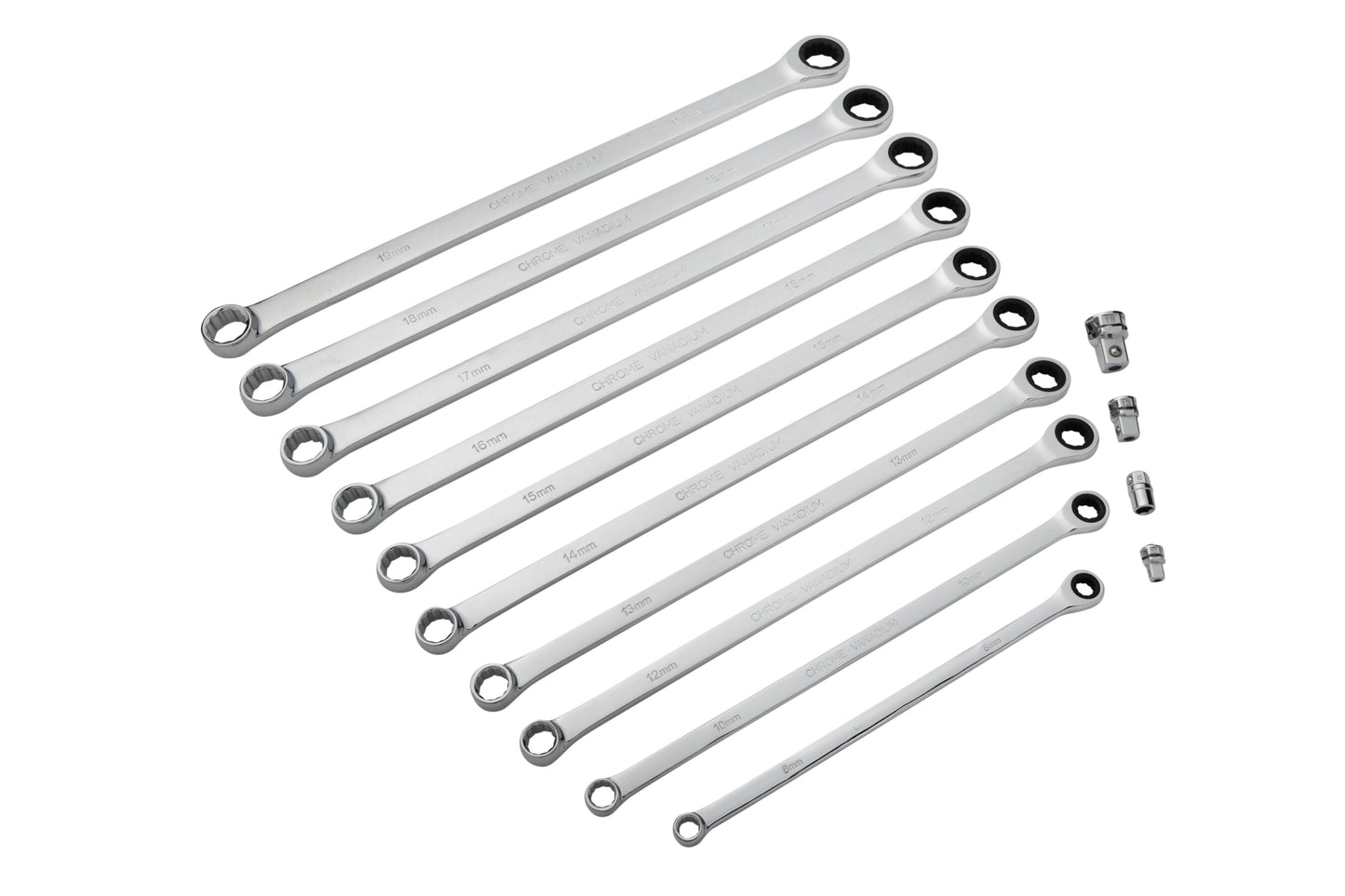 BlueSpot 10 PCE Extra Long Ratchet Spanner and Adaptor Set (8-19mm) 04307