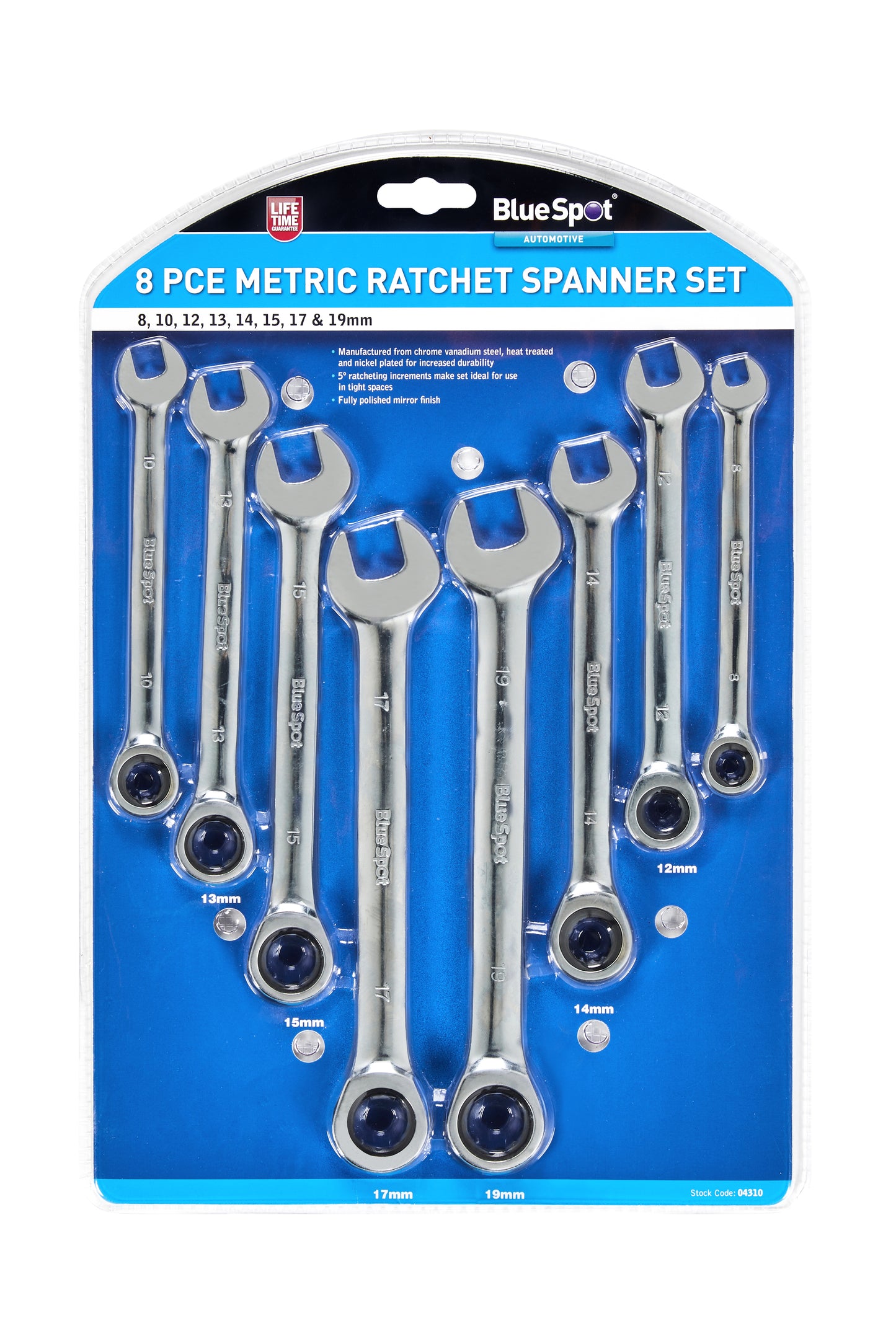 BlueSpot 8 PCE Metric Ratchet Spanner Set (8-19mm) 04310