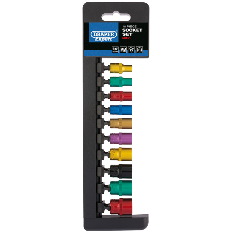Draper Metric Coloured Socket Set, 1/4" Sq. Dr. (10 Piece) DRA-50151