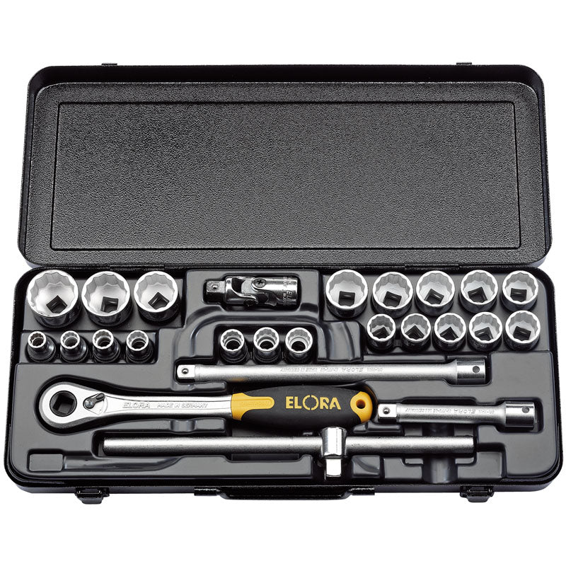 Elora Metric Socket Set, 1/2" Sq. Dr. (25 Piece) DRA-50648