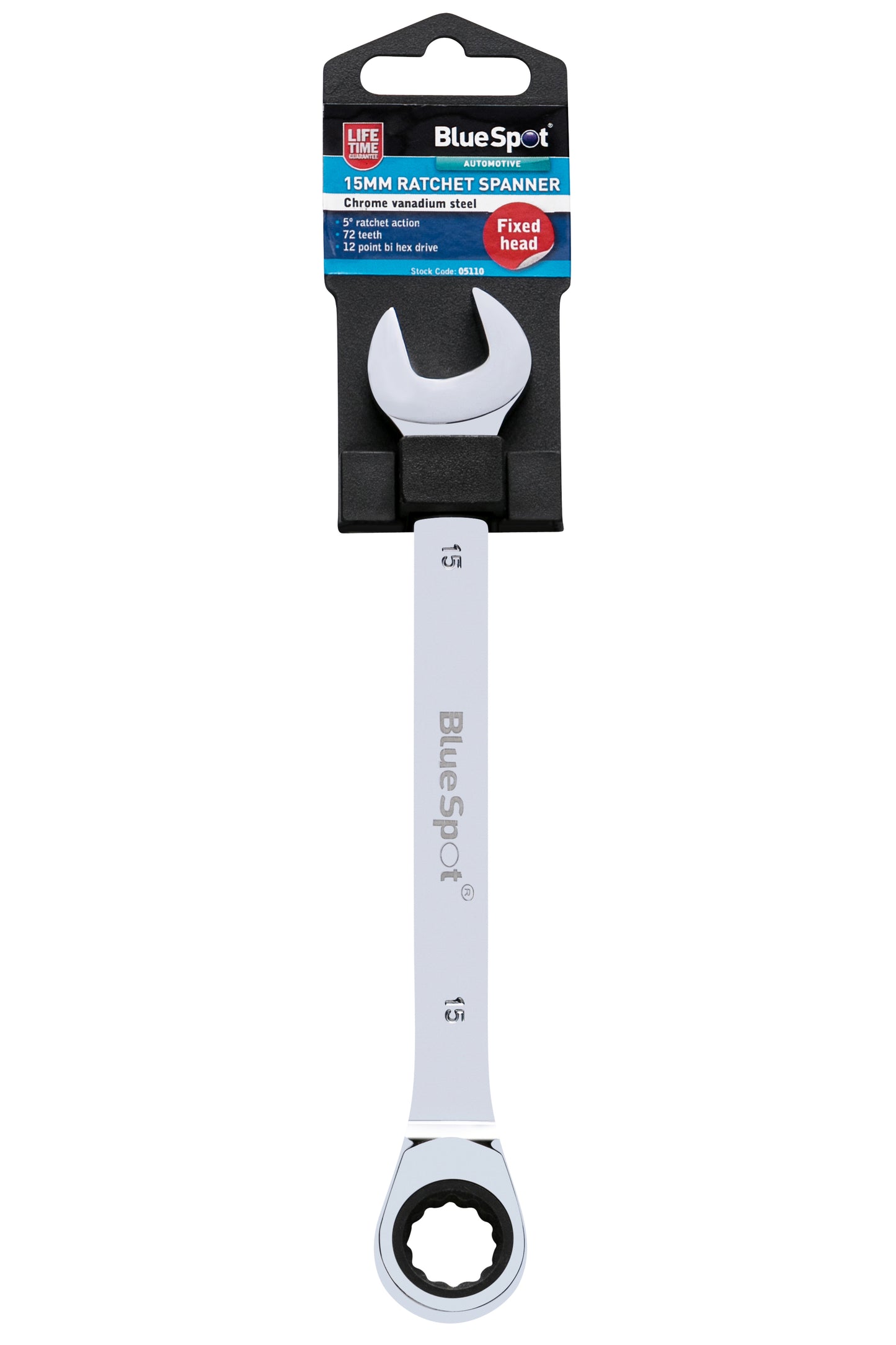 BlueSpot 15mm Chrome Vanadium Ratchet Spanner Fixed Head 05110