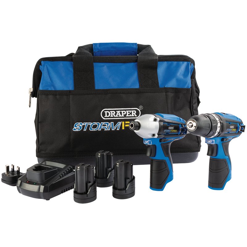 Draper Storm Force® ; 10.8V Power Interchange Drill and Driver Twin Kit (+3 x 1.5Ah Batteries, Charger and Bag) DRA-52046