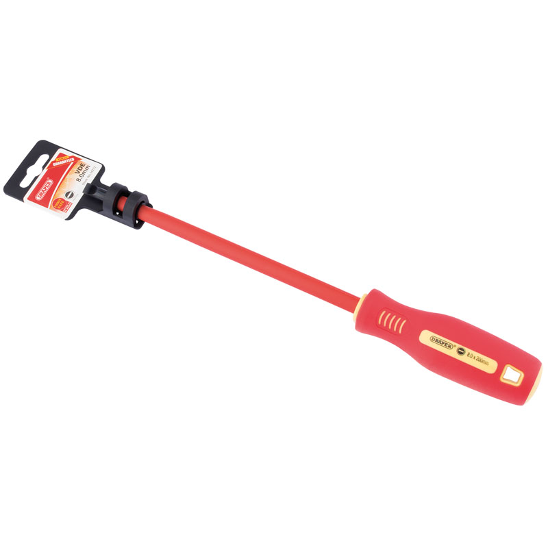 Draper Fully Insulated Plain Slot Screwdriver, 8 x 200mm (Display Packed) DRA-54272