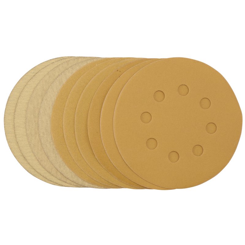 Draper Gold Sanding Discs with Hook & Loop, 125mm, Assorted Grit - 120G, 180G, 240G, 320G, 400G (Pack of 10) DRA-60161