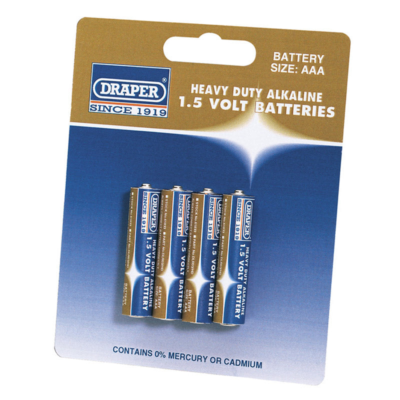 Draper Heavy Duty Alkaline Batteries AAA (Pack of 4) DRA-61833