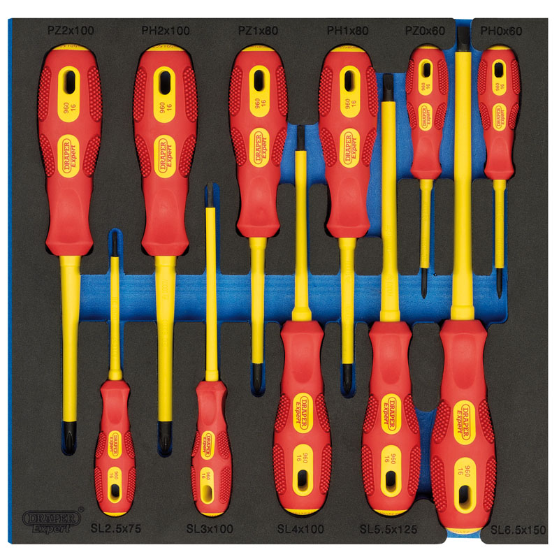 Draper VDE Screwdriver Set in 1/2 Drawer EVA Insert Tray (11 Piece) DRA-63379