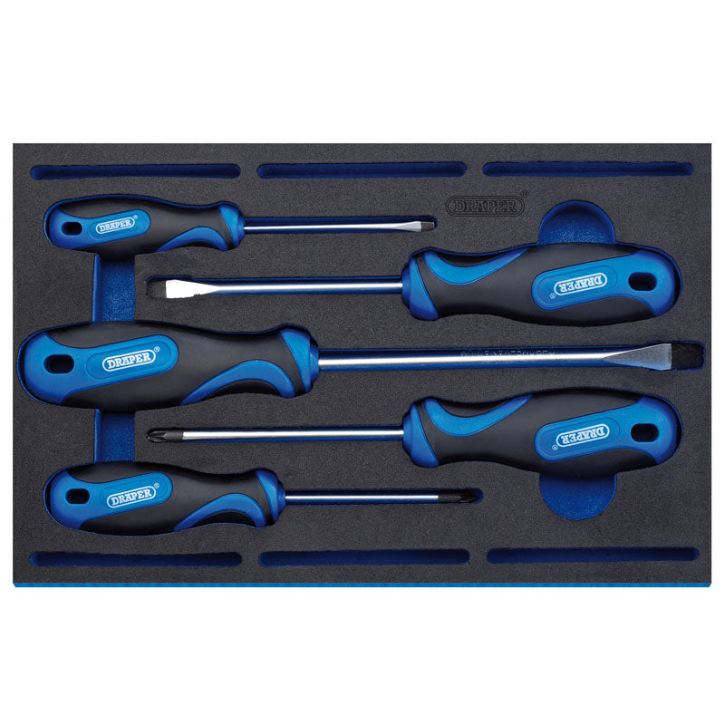 Draper Soft Grip Screwdriver Set in 1/4 Drawer EVA Insert Tray (5 Piece) DRA-63400
