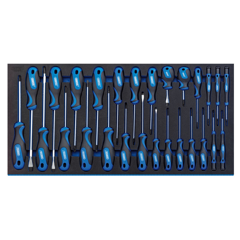Draper Soft Grip Screwdriver Set in Full Drawer EVA Insert Tray (27 Piece) DRA-63406