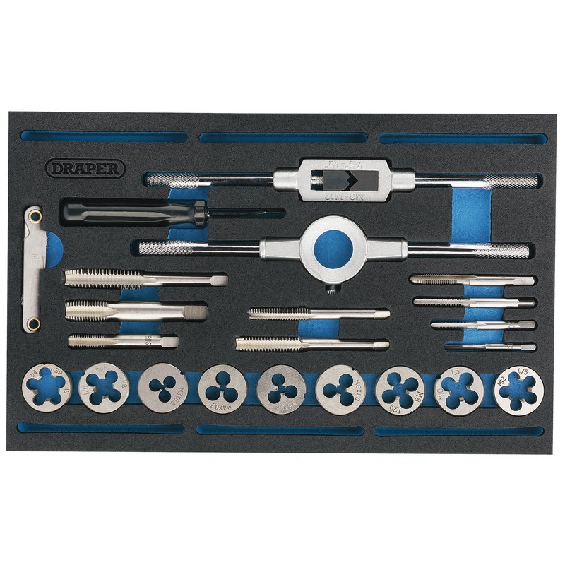 Draper Combination Tap and Die Set - Metric and BSP in EVA Foam Insert Tray (22 Piece) DRA-63520