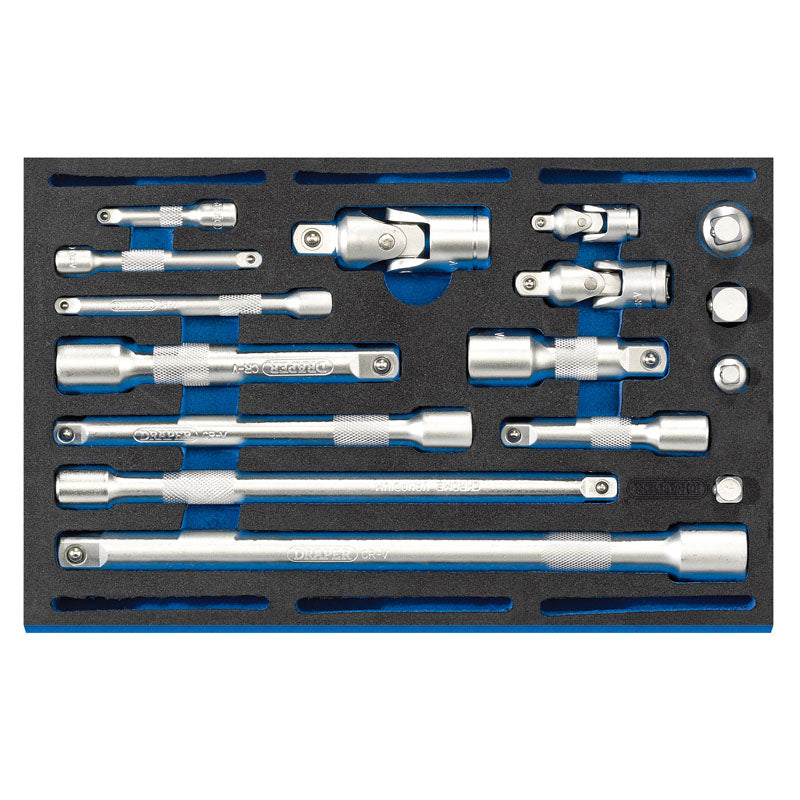 Draper Extension Bar, Universal Joints and Socket Convertor Set 1/4 Drawer EVA Insert Tray (16 Piece) DRA-63530