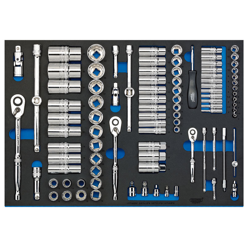 Draper Socket Set in Full Plus Drawer EVA Insert Tray, 1/4", 3/8" & 1/2" (96 Piece) DRA-63539