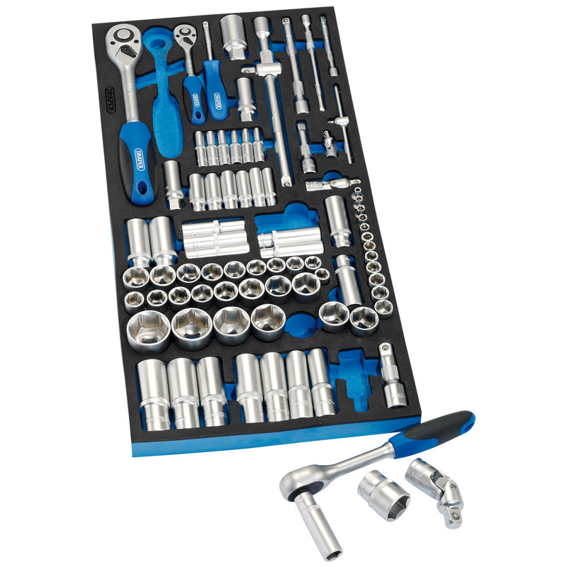 Draper Socket Set in Full Drawer EVA Insert Tray, 1/4", 3/8", and 1/2" (84 Piece) DRA-63540