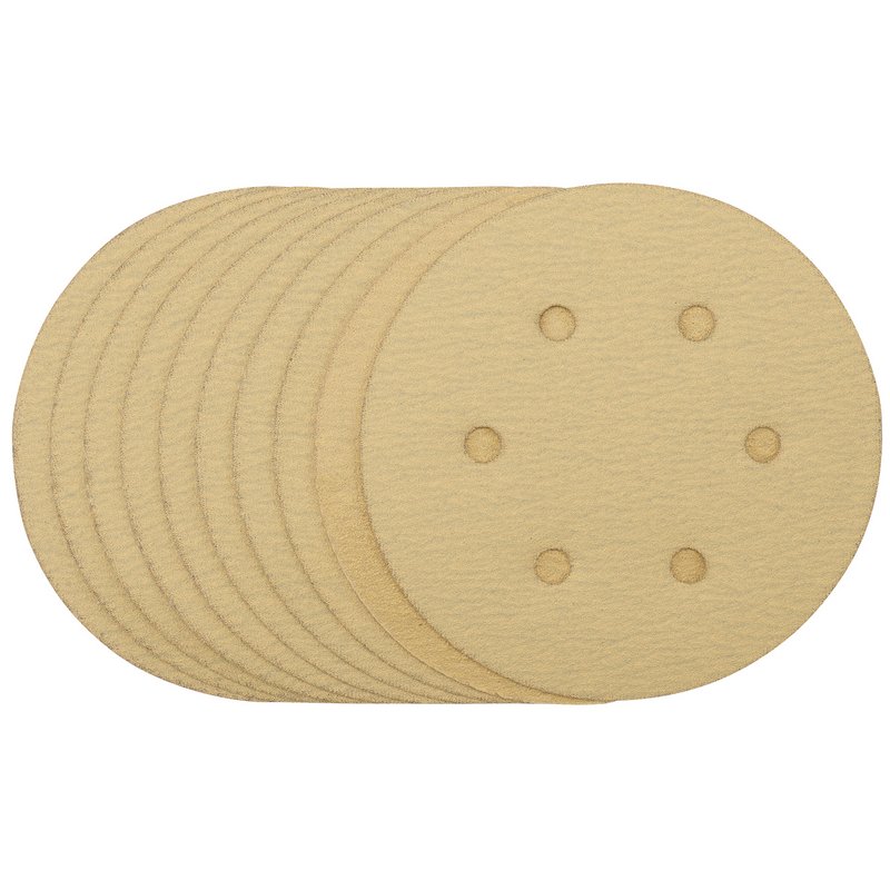 Draper Gold Sanding Discs with Hook & Loop, 150mm, 120 Grit (Pack of 10) DRA-64025