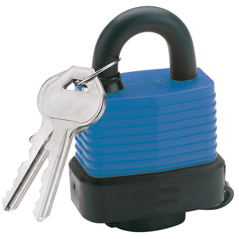 Draper Laminated Steel Padlock and 2 Keys with Hardened Steel Shackle and Bumper, 45mm DRA-64176