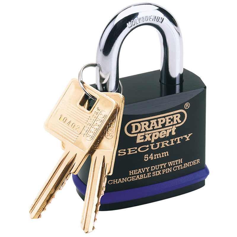 Draper Heavy Duty Padlock and 2 Keys with Super Tough Molybdenum Steel Shackle, 54mm DRA-64193