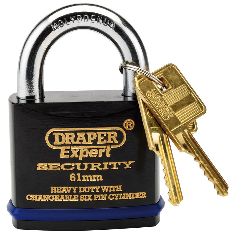 Draper Heavy Duty Padlock and 2 Keys with Super Tough Molybdenum Steel Shackle, 61mm DRA-64194