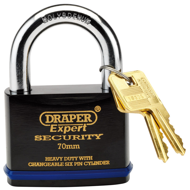 Draper Heavy Duty Padlock and 2 Keys with Super Tough Molybdenum Steel Shackle, 70mm DRA-64195