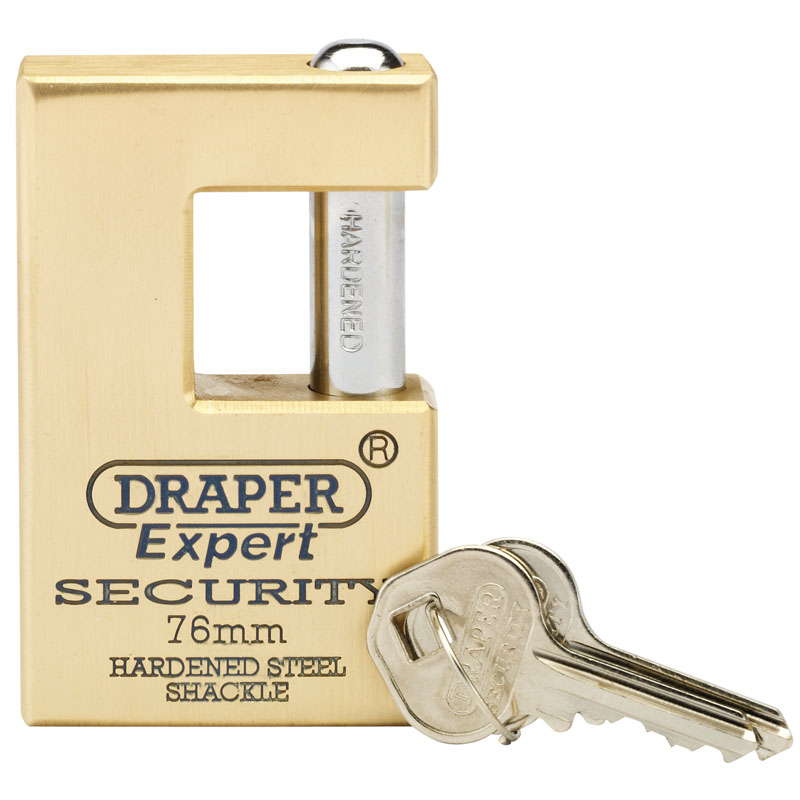 Draper Expert Close Shackle Solid Brass Padlock with Hardened Steel Shackle, 2 Keys, 76mm DRA-64202