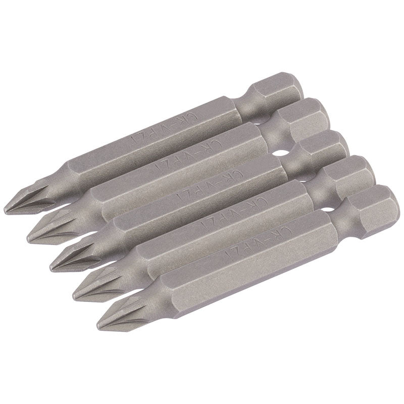 Draper PZ Type Insert Bit, 1/4" Hex, 50mm Long, No.1 (Pack of 5) DRA-64281