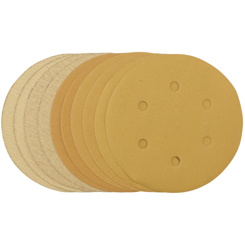 Draper Gold Sanding Discs with Hook & Loop, 150mm, Assorted Grit - 120G, 180G, 240G, 320G, 400G (Pack of 10) DRA-64284