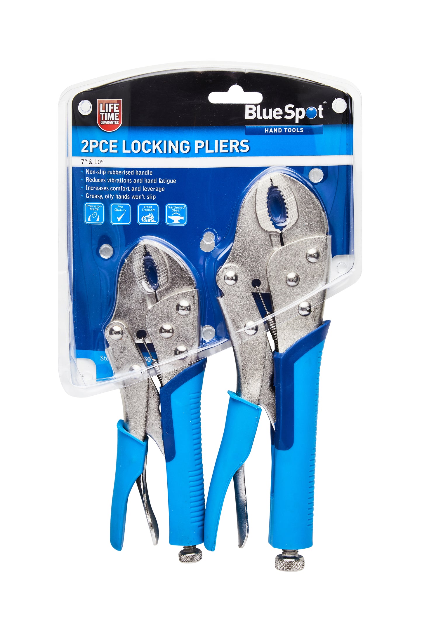 BlueSpot 2 PCE 180mm & 250mm (7" & 10") Soft Grip Non-Slip Curved Locking Pliers 06530