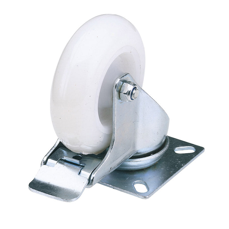 Draper Swivel Plate Fixing Nylon Wheel with Brake, 100mm Diameter, S.W.L. 125kg DRA-65504