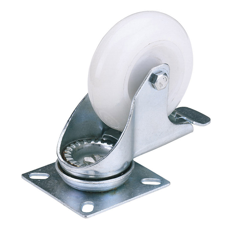 Draper Swivel Plate Fixing Nylon Wheel with Brake, 75mm Diameter, S.W.L. 70kg DRA-65499