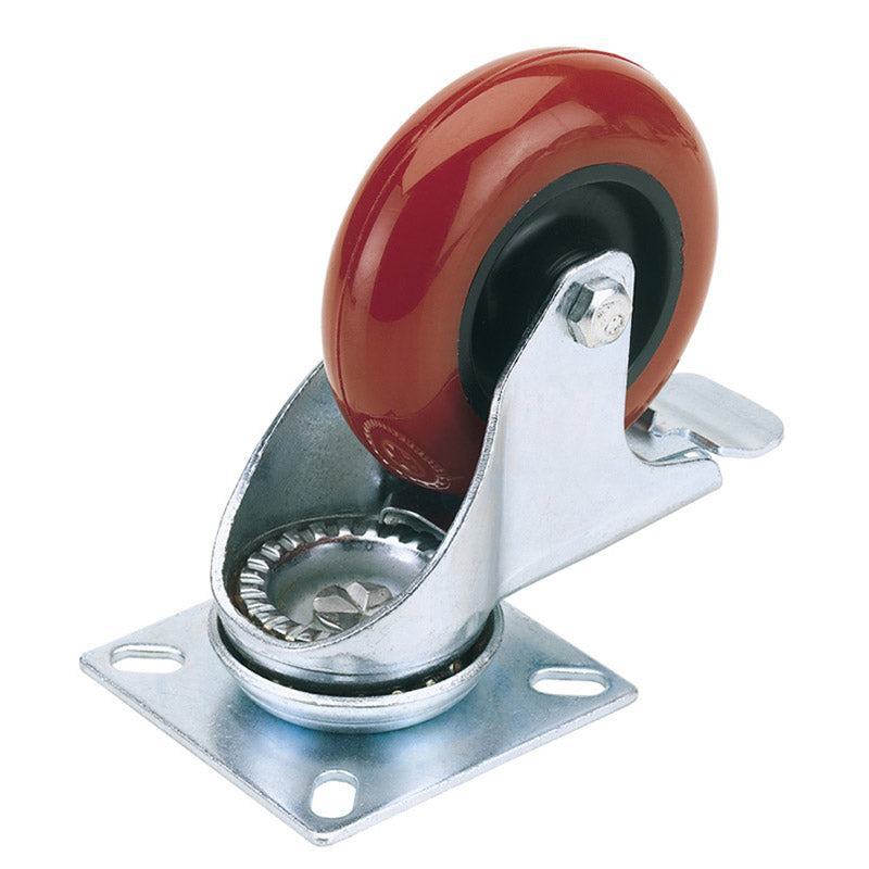 Draper Swivel Plate Fixing Polyurethane Wheel with Brake, 100mm Diameter, S.W.L. 125kg DRA-65519