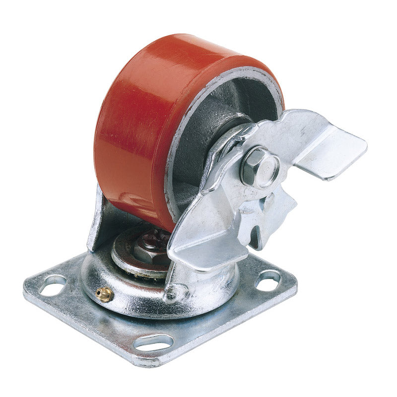 Draper Swivel Plate Fixing Heavy Duty Polyurethane Wheel with Brake, 200mm Diameter, S.W.L. 500kg DRA-65533