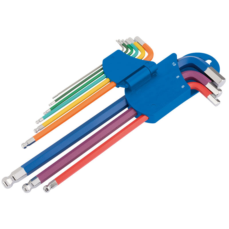 Draper Metric Coloured Extra Long Hex. and Ball End Key Set (9 Piece) DRA-66134