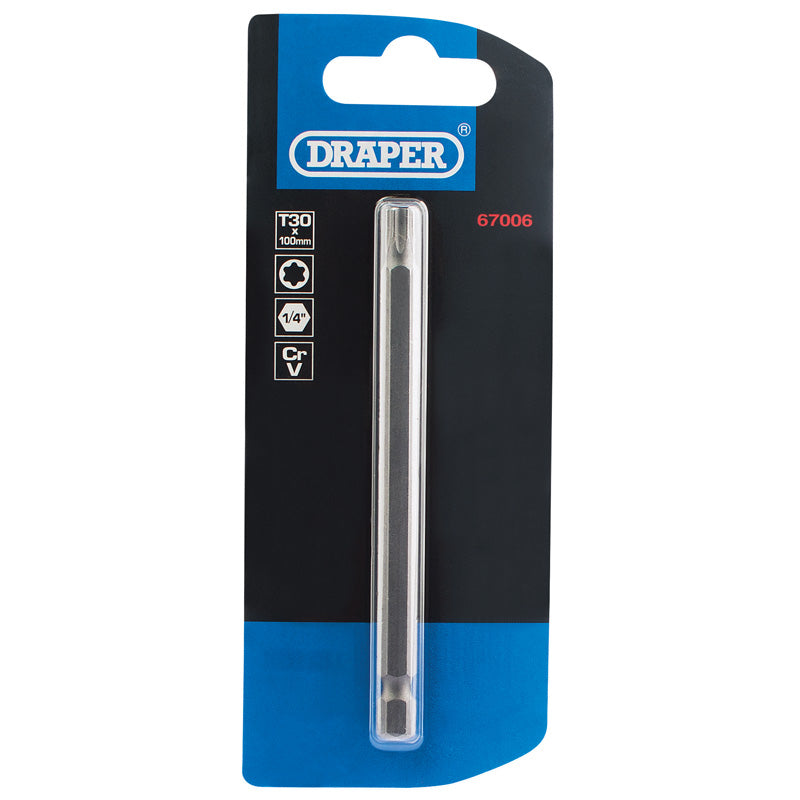 Draper TX-STAR® ; Insert Bit, 1/4" Hex, 100mm Long, T30 (Pack of 1) DRA-67006