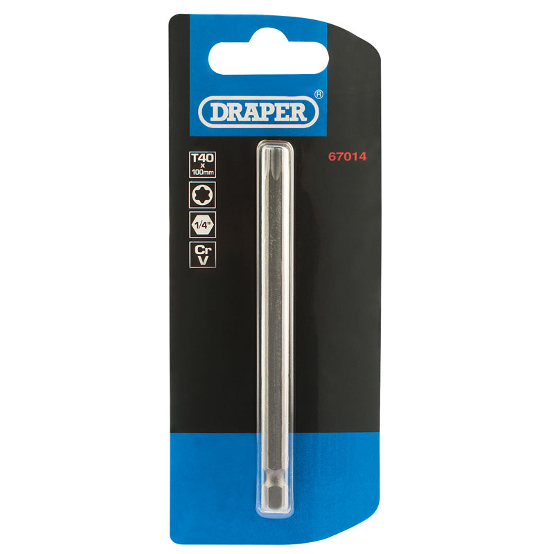 Draper TX-STAR® ; Insert Bit, 1/4" Hex, 100mm Long, T40 (Pack of 1) DRA-67014