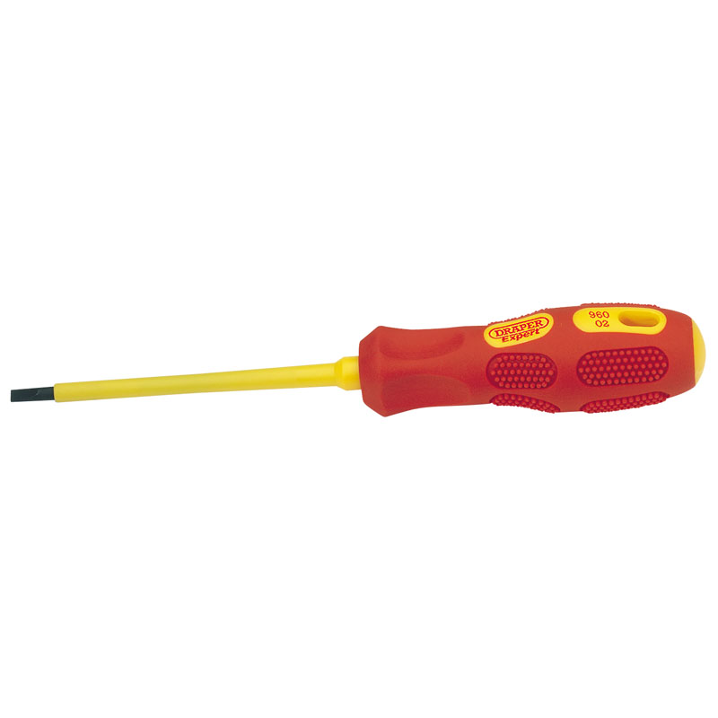 Draper VDE Approved Fully Insulated Plain Slot Screwdriver, 4.0mm x 100mm (Sold Loose) DRA-69218
