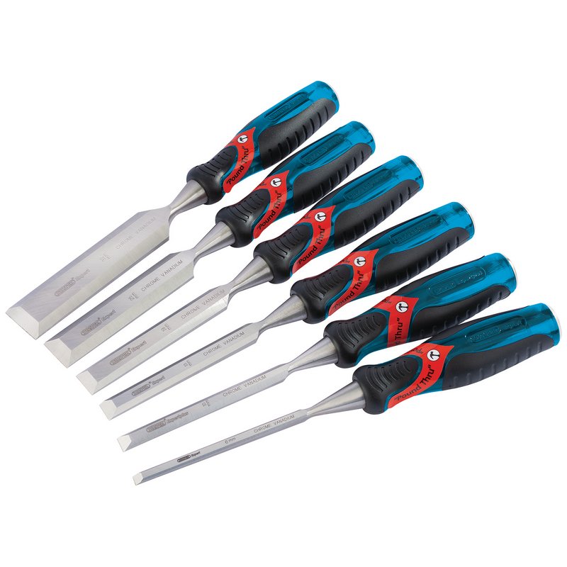 Draper Soft Grip 'Pound Thru' Bevel Edge Wood Chisel Set, 140mm (6 Piece) DRA-70419