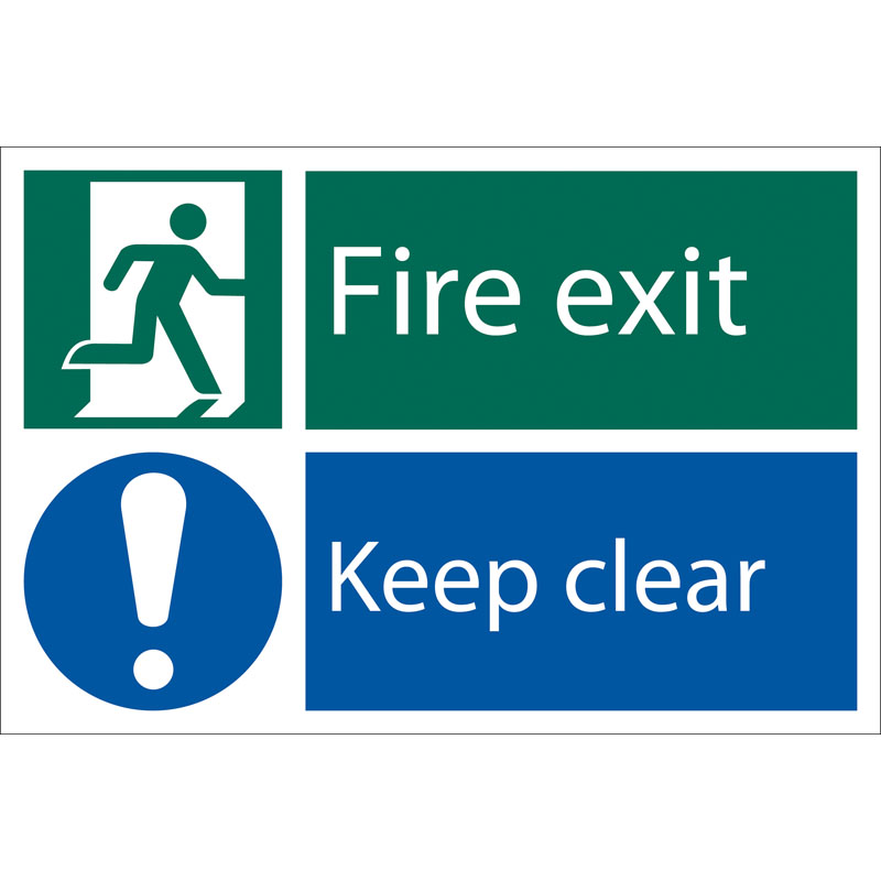 Draper Fire Exit Keep Clear' Safety Sign, 300 x 200mm, Design 2 DRA-72458