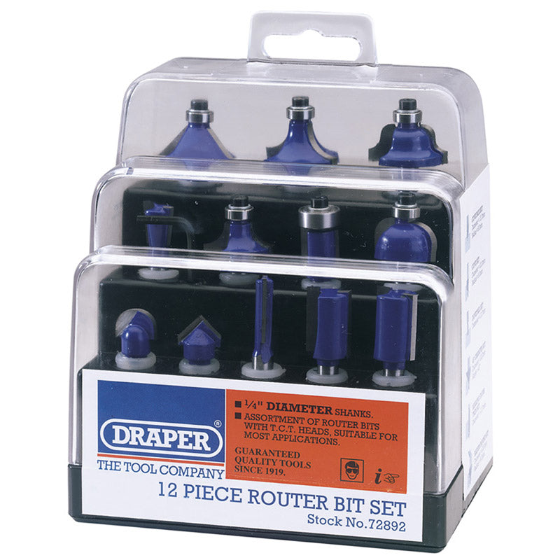 Draper TCT Router Bit Set, 1/4" (12 Piece) DRA-72892