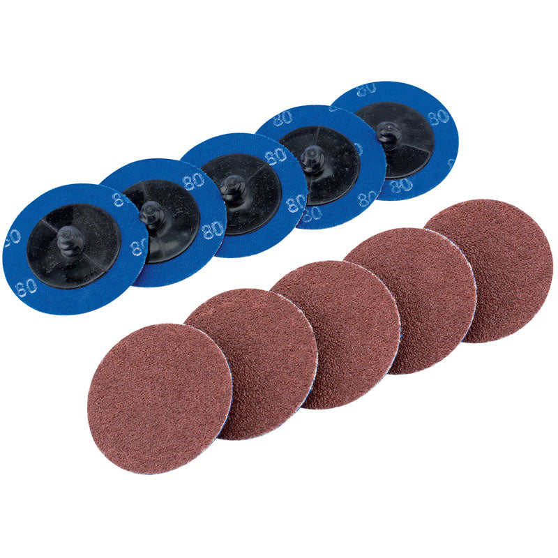 Draper Aluminium Oxide Sanding Discs, 50mm, 80 Grit (Pack of 10) DRA-75610