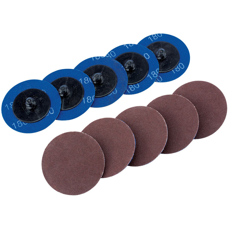 Draper Aluminium Oxide Sanding Discs, 50mm, 180 Grit (Pack of 10) DRA-75612