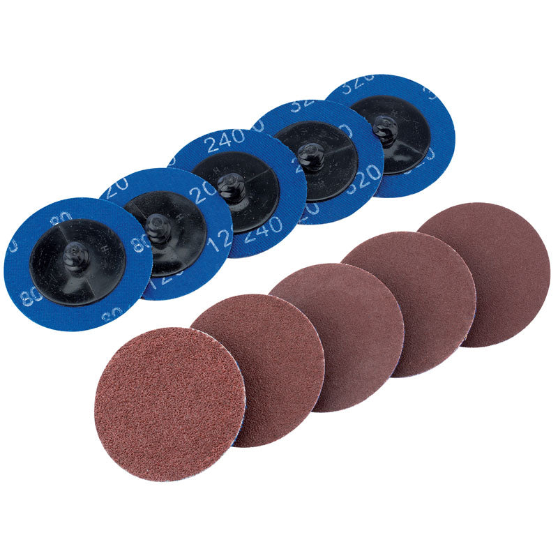 Draper Assorted Aluminium Oxide Sanding Discs, 50mm (Pack of 10) DRA-75615