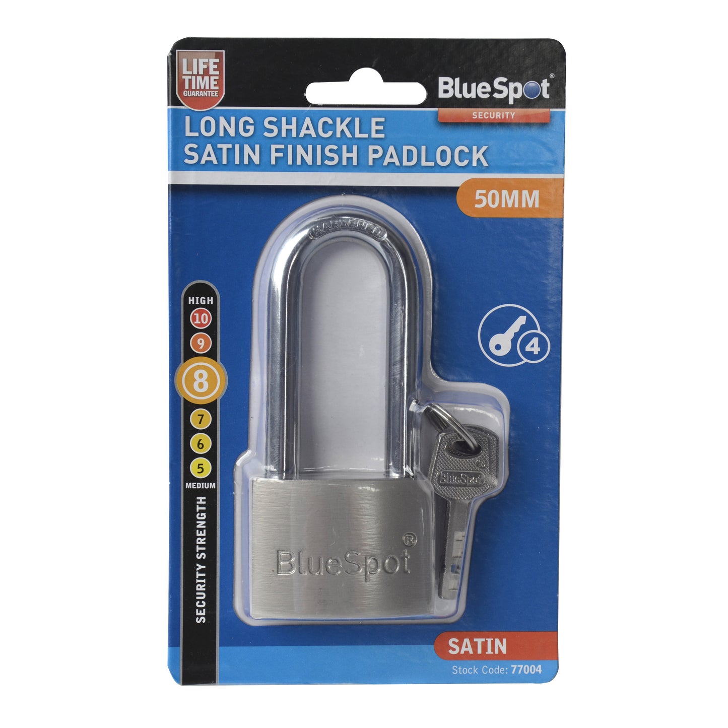 BlueSpot 50mm Long Shackle Satin Finish Padlock 77004