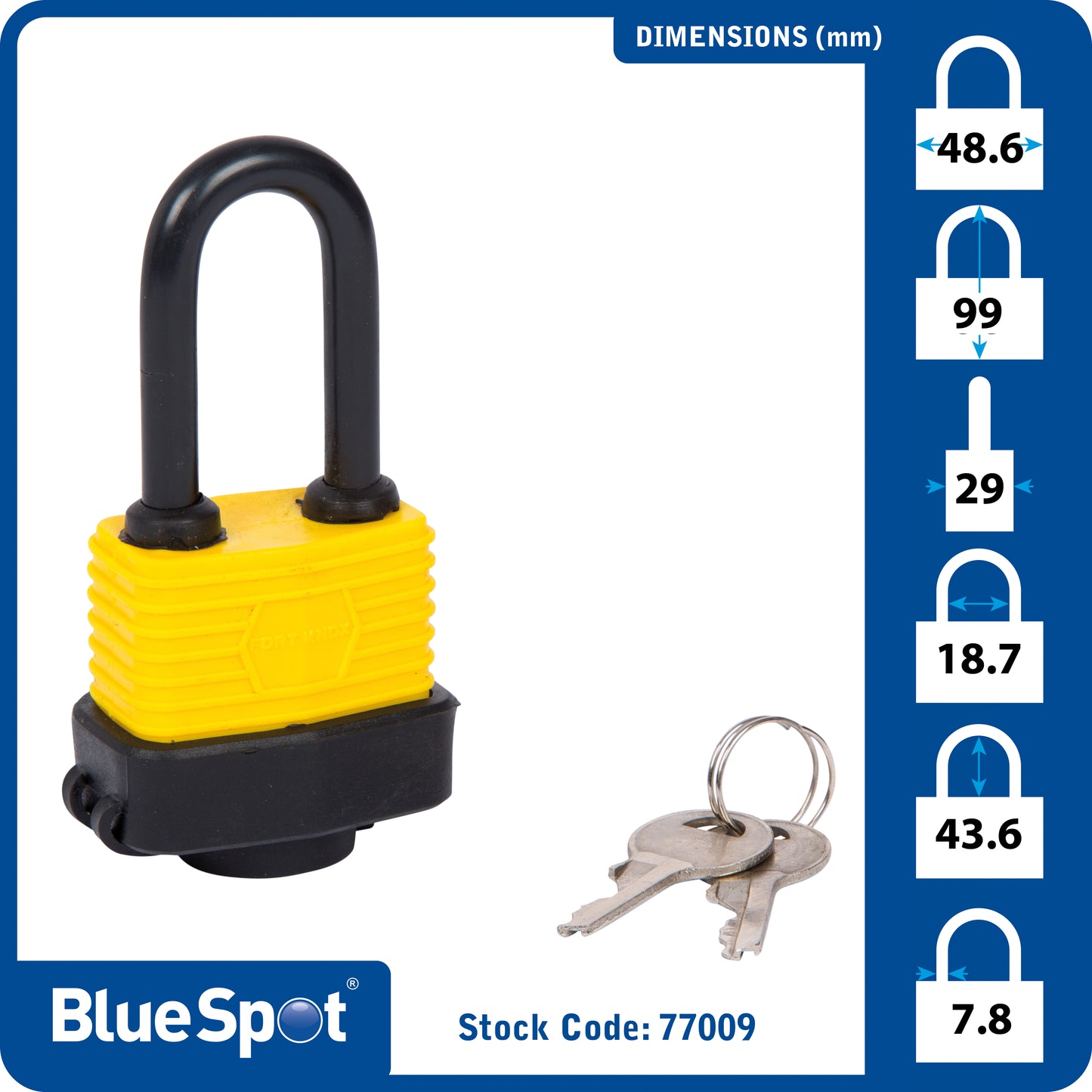 BlueSpot 40mm Long Shackle Weather Resistant Padlock 77009